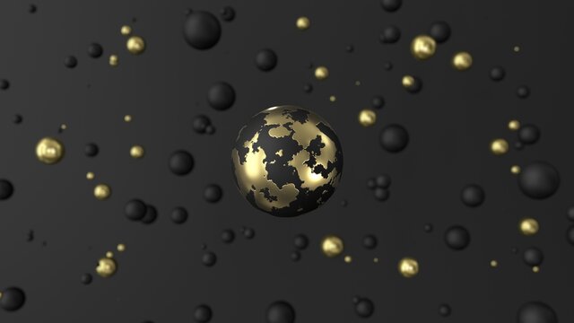background of black and gold spheres 3d render