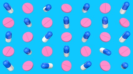 pattern of tablets and pills 3d render