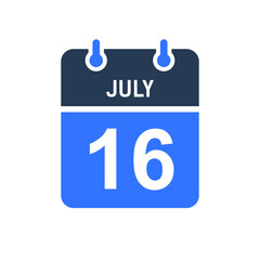 July 16 Calendar Date Icon, Event Date Icon, Calendar Date, Icon Design Vector Graphic