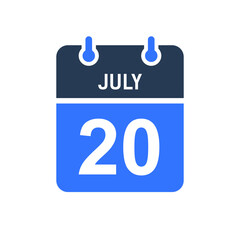 July 20 Calendar Date Icon, Event Date Icon, Calendar Date, Icon Design Vector Graphic