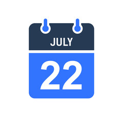 July 22 Calendar Date Icon, Event Date Icon, Calendar Date, Icon Design Vector Graphic