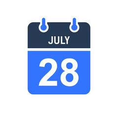 July 28 Calendar Date Icon, Event Date Icon, Calendar Date, Icon Design Vector Graphic