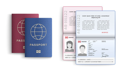 Realistic set of passport. Identity card isolated on white background. Vector illustration