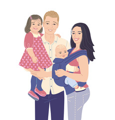 Fototapeta na wymiar Happy Young Modern Family with Two Kids