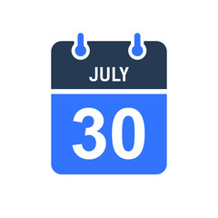 July 30 Calendar Date Icon, Event Date Icon, Calendar Date, Icon Design Vector Graphic