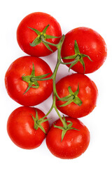 Organic red tomatoes isolated on a white background.