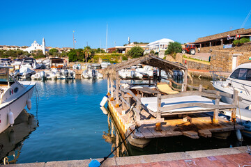 Marinella, Sardinia, Italy - Panoramic view of Golfo di Marinella port and marina quarter - Porto...