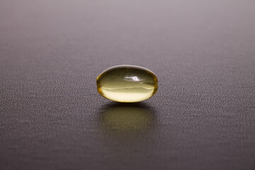 yellow translucent capsule lies on a dark background