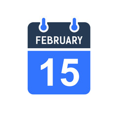 February 15 Calendar Date Icon, Event Date Icon, Calendar Date, Icon Design Vector Graphic