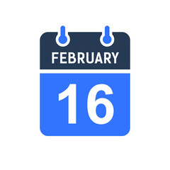 February 16 Calendar Date Icon, Event Date Icon, Calendar Date, Icon Design Vector Graphic