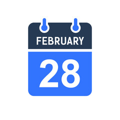 February 28 Calendar Date Icon, Event Date Icon, Calendar Date, Icon Design Vector Graphic