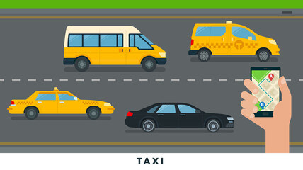 Taxi service. City transport service flat design vector illustration.