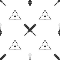 Set Japanese ninja shuriken, Crossed baseball bat and Japanese ninja shuriken on seamless pattern. Vector. © Oksana