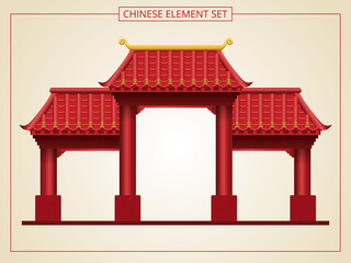 Chinese door and entrance with red roof in papercut style. Suitable for graphic, banner, card, flyer and many purpose