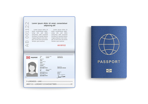 Realistic set of passport. Identity card isolated on white background. Vector illustration