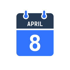 April 8 Calendar Date Icon, Event Date Icon, Calendar Date, Icon Design Vector Graphic
