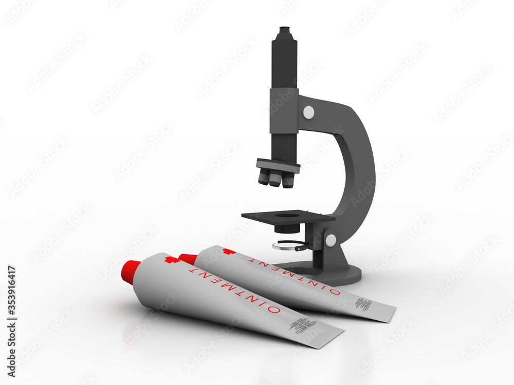 Poster 3d rendering virus testing microscope with ointment