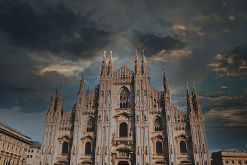 Facade of the Milan Cathedral, Italy.