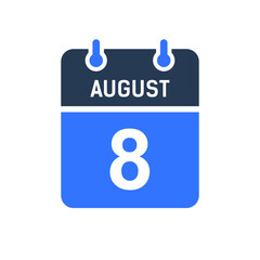 August 8 Calendar Date Icon, Event Date Icon, Calendar Date, Icon Design Vector Graphic