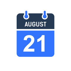 August 21 Calendar Date Icon, Event Date Icon, Calendar Date, Icon Design Vector Graphic