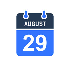 August 29 Calendar Date Icon, Event Date Icon, Calendar Date, Icon Design Vector Graphic