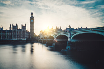 Fototapeta na wymiar Big Ben with sunset flare in London. England