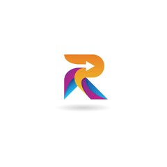 initial r with arrow logo design vector element template