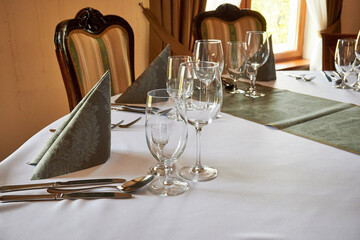 Wedding tables ready to be decorated for the ceremony