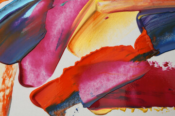 Abstract acrylic and watercolor smear blot painting. Color long horizontal texture background.