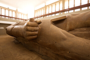 MEMPHIS, EGYPT, APRIL 20: The massive colossus of King Ramses II kept in the open air museum of Memphis, Egypt on April 20, 2018