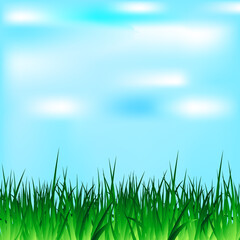 Fototapeta premium Summer and spring design with sunshine and grass. Blue sky in the background. Vector