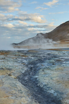 Geothermal area. Dramatic photo of soaring geysers in famous valley located in Iceland. Hot springs. Exploring Iceland