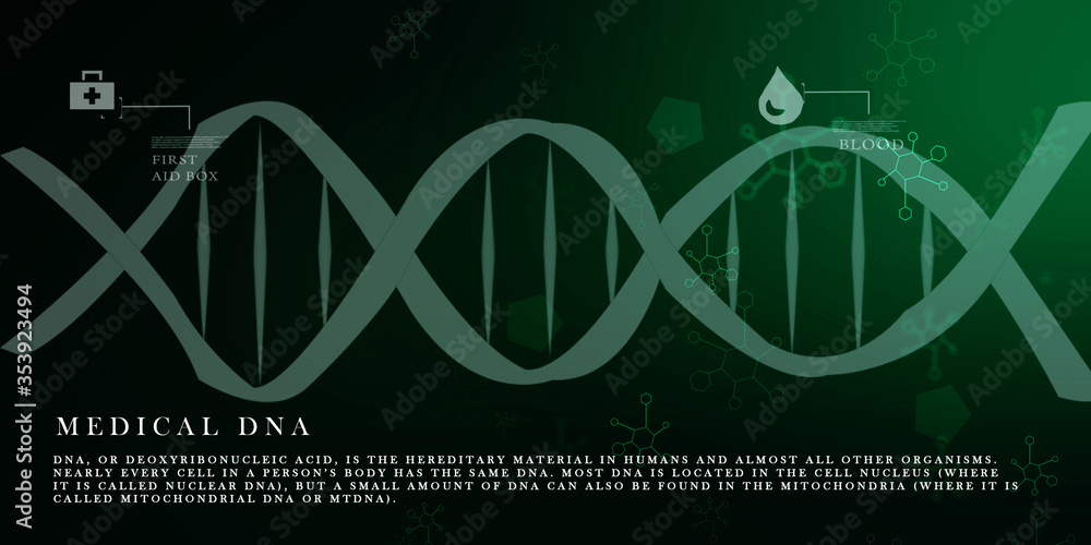 Poster 2d render of dna structure, abstract background