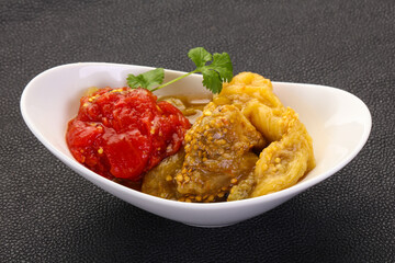 Caucasian cuisine - baked eggplant and tomato