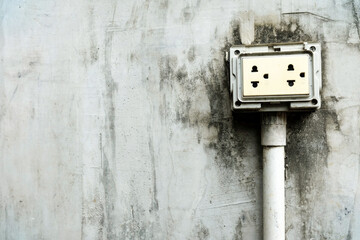Electric Socket on Old Concrete Wall Background.