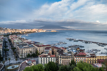 Aerial view of Naples and his gulf at the sunset