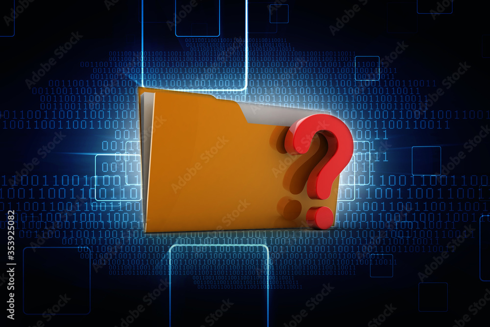 Poster 3d rendering file folder with question symbol