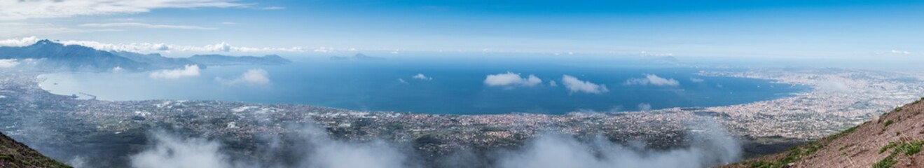 Aerial view of the Gulf of Naples from the Vesuvius volcano