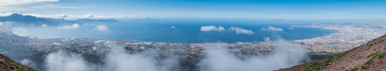 large aerial view of the Gulf of Naples from the Vesuvius volcano