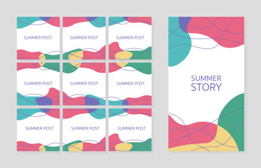 Social media summer templates. Bright backgrounds for insta story. Abstract summer seamless banners for posts