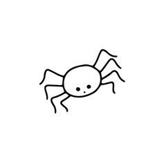 Little outline spider with emotions vector illustration on the white background, cute spooky simple character black and white drawing for Halloween holiday celebrations