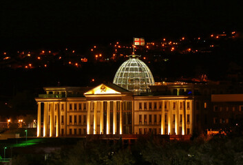 Fantastic Aerial View of the Ceremonial Palace of Georgia at Night, Tbilisi, Georgia