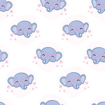 Seamless pattern with elephants. Animal simple pattern. Background of cute elephants. Vector flat for print.