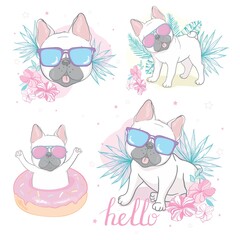 french bulldog face dog heart Glasses illustration vector cartoon