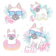 Obraz premium french bulldog face dog heart Glasses illustration vector cartoon