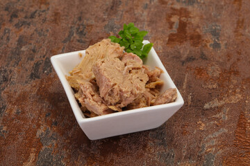 Canned tuna fish in the bowl