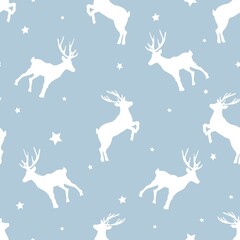 Beautiful seamless pattern with adult and baby deers on brown background. Backdrop with cute and funny cartoon forest animals. Vector illustration for textile print, wallpaper, wrapping paper.