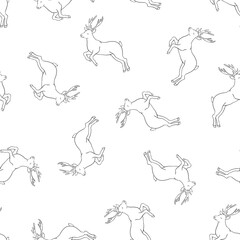 Beautiful seamless pattern with adult and baby deers on brown background. Backdrop with cute and funny cartoon forest animals. Vector illustration for textile print, wallpaper, wrapping paper.