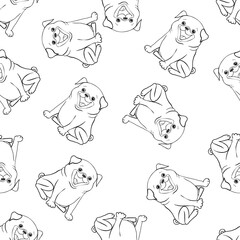 Fototapeta premium Vector illustration. Seamless vector pattern with pugs.