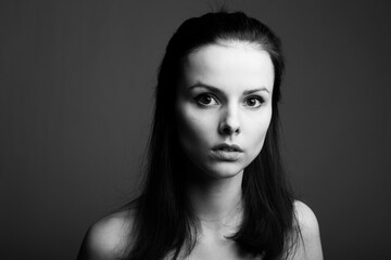 beautiful young girl black and white portrait